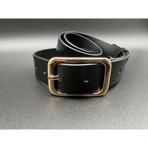 Black Genuine Leather Belt Gold Tone Buckle 28 / 32 Mens Minimalist Dress Casual